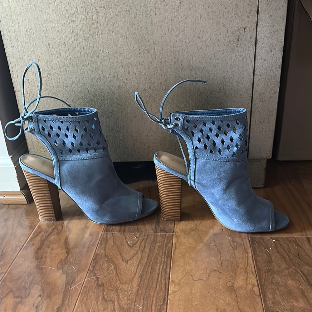 Blue Peep-Toe Ankle Boots